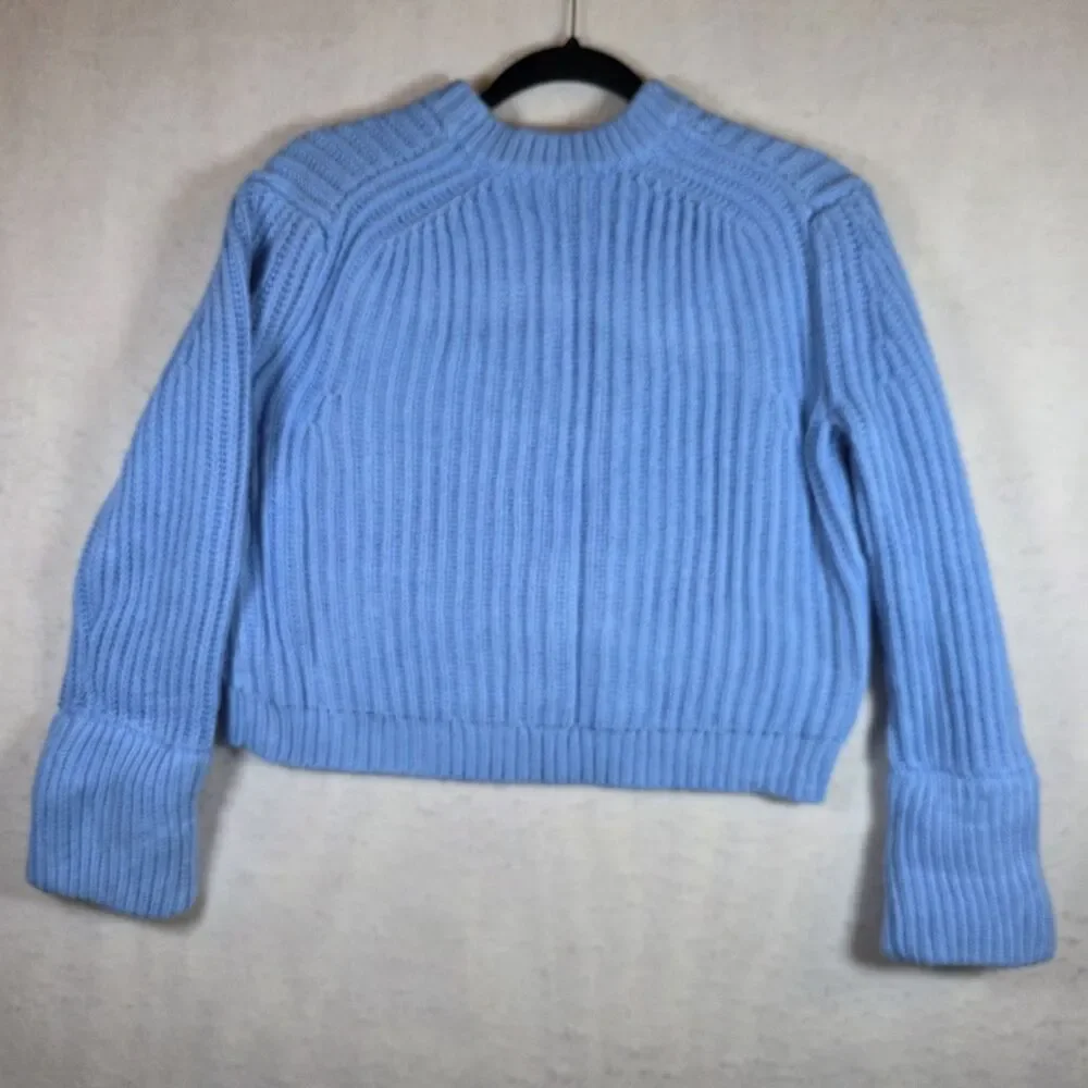 J.CREW Blue Cotton Ribbed-Knit Crew Neck Raglan Pullover Sweater Women's S